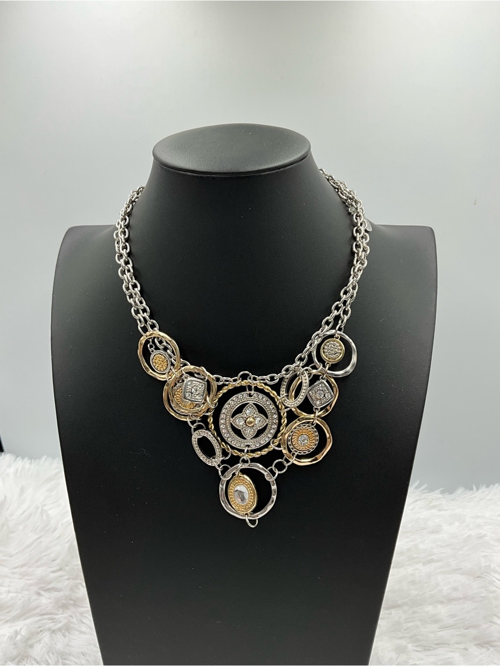 Jules Two-Tone Silver and Gold Medallion Statement Necklace